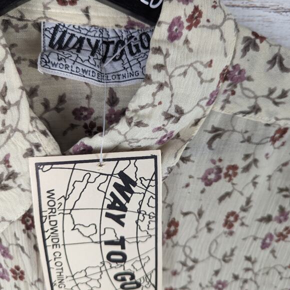 Vintage Way to Go Floral Button Down Shirt with Shoulder Pads sz Large New - Picture 6 of 9